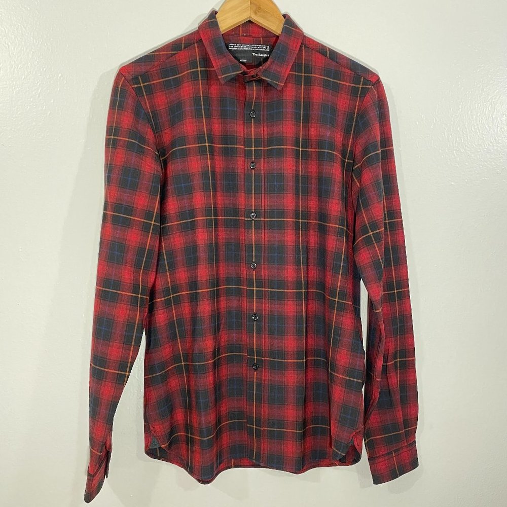 The Kooples Plaid Slim Fit Long Sleeve Wool Shirt